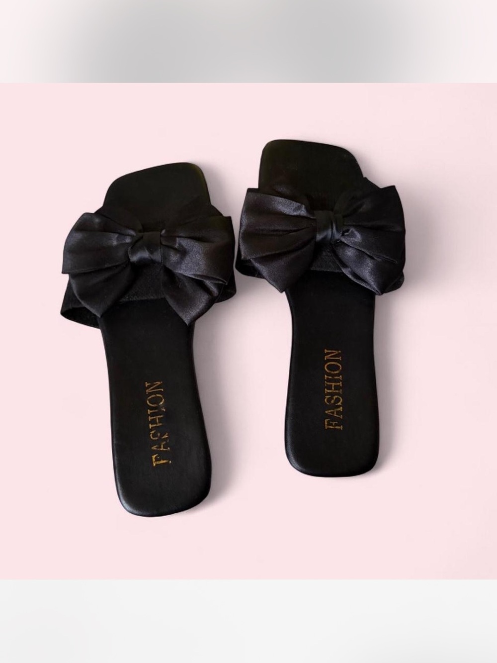 SHEIN Black Satin Bow Slide Sandals